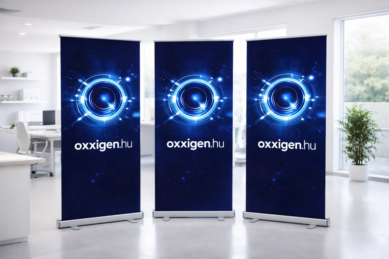 Display szerkezetek — roll-up állványok irodában